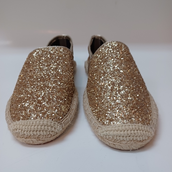 Rebecca Minkoff Espadrilles Gold Glitter Slip On Flats Womens size 8.5 - Picture 4 of 16